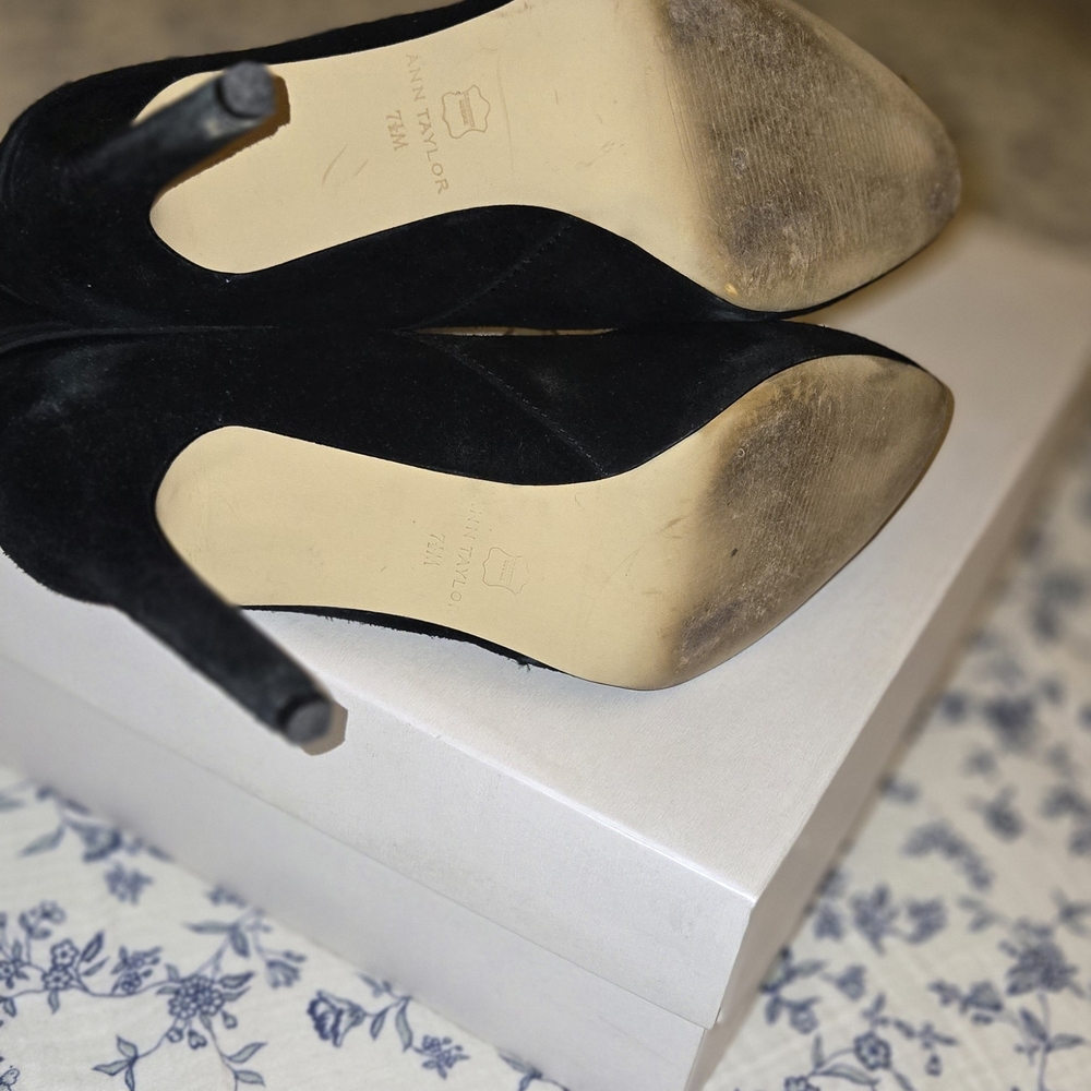 Ann Taylor Elegant Black Suede Bootie Heels
